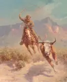 Stubborn Steer by Olaf Wieghorst, oil on board, sold Jul 2018
