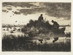 Duck Blind by Frank Weston Benson, etching on paper, sold Jul 2017