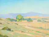 Oscar E. Berninghaus, Taos Valley, oil on canvas laid to board