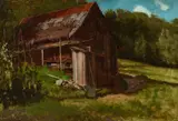 Cabin in the Foothills by Albert Bierstadt, oil on paper laid on canvas, sold Jul 2017