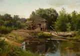 Old Mill by Albert Bierstadt, oil on paper laid on board, sold Jul 2017