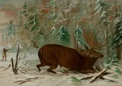 George Catlin, Moose Hunt, 1863, oil on board
