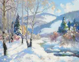Fremont Ellis, Santa Fe Canyon, Winter Haze, oil on canvas