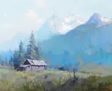 Mountain Cabin, Alaska by Sydney Laurence, oil on canvas, sold Jul 2017