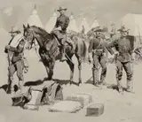 Frederic Remington, We Have Got the Men and the Corn and the Money and the Mules, 1896, ink wash and gouache on paper en grisaille