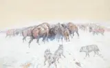 Montana Winter by Charles Marion Russell, 1905, gouache on paper, sold Jul 2017