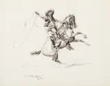 Rooten, Tooten Cowboy from the Double S [or] The Ranahan by Charles Marion Russell, 1899, pen & ink on paper, sold Jul 2017