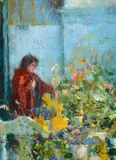 Richard Schmid, Lady in Red, oil on board