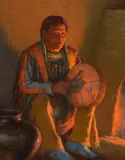 Joseph Henry Sharp, Firelight Drummer, oil on canvas