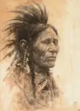 Howard Terpning, The Old Warrior, 1988, mixed media on paper