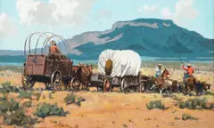 Melvin Warren, Freight Wagons, 1971, gouache on board