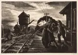 Morning Train by Thomas Hart Benton, lithograph on paper, sold Jul 2016
