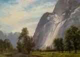 Yosemite Valley Looking toward Cathedral Rocks by Albert Bierstadt, oil on paper laid on board, sold Jul 2016