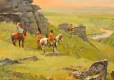 Frank Hagel, Blackfeet Scouts Watching Drewyer on the Two Medicine, 2005, oil on board