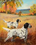 Lynn Bogue Hunt, Hunter with Setters, oil on canvas laid on board