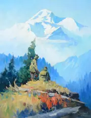 Hunters below Mt. McKinley by Theodore Roosevelt Lambert, 1945, oil on canvas, sold Jul 2016