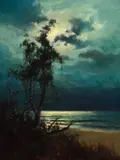 Moonlight Reflections by Sydney Laurence, oil on canvas laid on board, sold Jul 2016