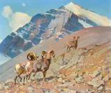 Rams on the Alert by Carl Rungius, 1953, oil on canvas, sold Jul 2016