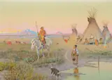 Olaf Carl Seltzer, Encampment at Dawn, oil on canvas laid on board