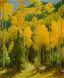 Joseph Henry Sharp, Aspens in Hondo Cañon – Taos, oil on canvas