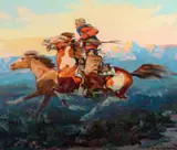 Wild Horse Hunter ( circa 1940s) by Olaf Wieghorst, oil on canvas, sold Jul 2016