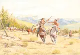 Byron B. Wolfe, Free Trapper and a Gun Barrel Against a War Club (1970, with remarque ), watercolor on paper