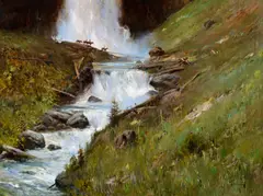 Cyrus Afsary, Crossing Below the Falls, oil on canvas