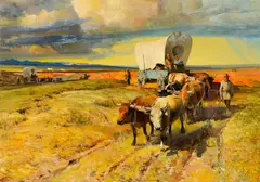 Robert Amick, The Pioneers, oil on canvas
