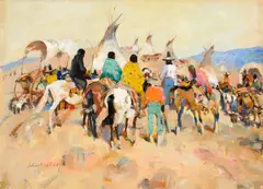 Laverne Nelson Black, Gathering for the Chief, oil on paper laid on board
