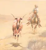 Rounding Up a Steer by Edward Borein, watercolor on paper, sold Jul 2015
