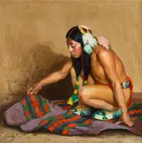 E. Irving Couse, Indian Examining a Blanket