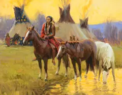 Loren Entz, Watering the Ponies, oil on canvas
