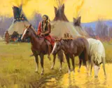 Loren Entz, Watering the Ponies, oil on canvas
