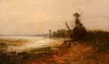 Sunset Over the Lake by John Fery, oil on canvas, sold Jul 2015