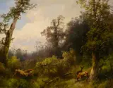 Hermann Herzog, Deer in the Forest, oil on canvas
