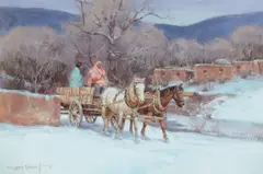 Gary Niblett, Taos Supply Wagon, gouache on paper