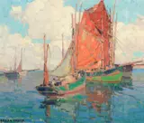 Tuna Boats by Edgar Alwin Payne, oil on canvas, sold Jul 2015