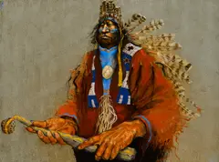 Indian Chief with War Club by Paul Pletka, oil on canvas, sold Jul 2015