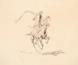 Snapping a Rattler by Charles Marion Russell, pen & ink on paper, sold Jul 2015