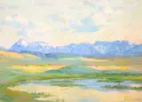 Joseph Henry Sharp, Blackfeet Water Hole – Glacier Park, 1901, oil on board