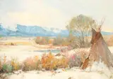 Joseph Henry Sharp, Cheyenne Teepee, oil on board