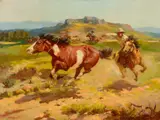 Quitting the Bunch by Olaf Wieghorst, oil on canvas, sold Jul 2015