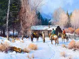 Cowboy Cabin by Martin Grelle, oil on canvas, sold Jul 2014