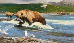 Bob Kuhn, The Spawning Run, 1991, acrylic on board