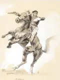 Frederic Remington, A Rearer, 1890, pen & ink and gouache on paper