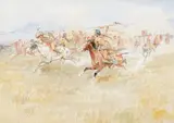The Battle Between the Blackfeet and Piegans by Charles Marion Russell, 1897, watercolor on paper, sold Jul 2014