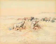 Charles Marion Russell, Hunting Buffalo, 1898, watercolor on paper