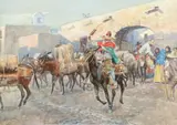 Mexicans Leaving an Inn by Charles Marion Russell, 1906, watercolor on paper, sold Jul 2014