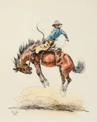 Olaf Wieghorst, Cowboys on Horseback: A Suite of Four, mixed media on paper