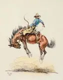 Olaf Wieghorst, Cowboys on Horseback: A Suite of Four, mixed media on paper